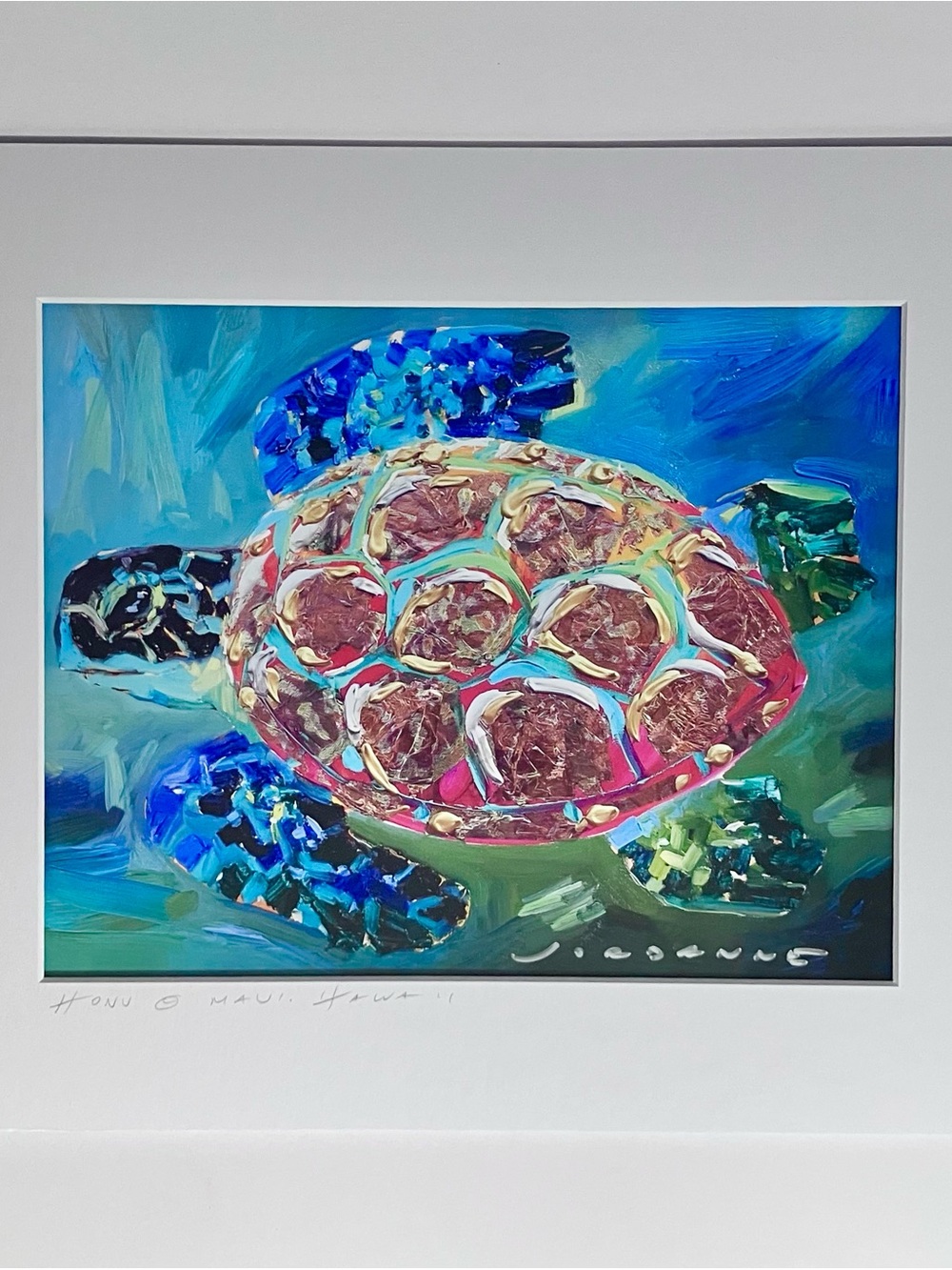 HAWAIIAN TURTLE Giclee Print / JORDANNE PERKINS, Maui Artist / Matted to 11x14in